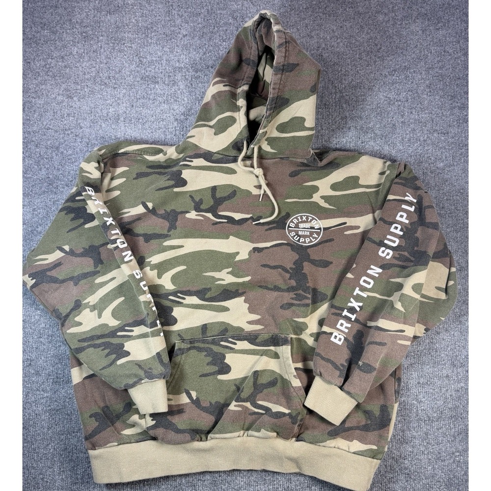 Brixton Trade Mark Supply Camo Hoodie Mens Large Graphic Pullover Sweatshirt